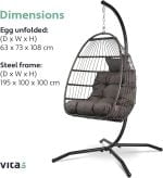 Comfortable Rattan Hanging Chair with Frame - Boho Egg Swing for Indoor & Outdoor - 150 Kg Load Capacity - Dark Grey - Image 4