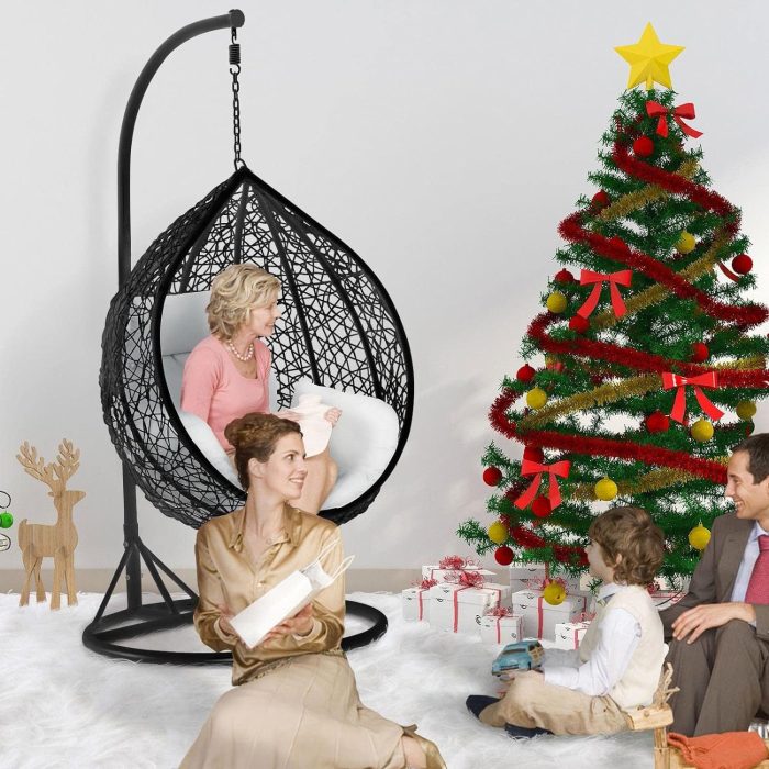 Rattan Swing Egg Chair for Garden, Patio, Indoor and Outdoor Use, with Stand, Cushion, and Cover - Image 2