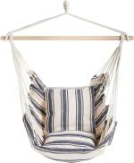 Portable Outdoor Blue & White Striped Hanging Hammock Chair - Durable Cotton Rop - Image 9
