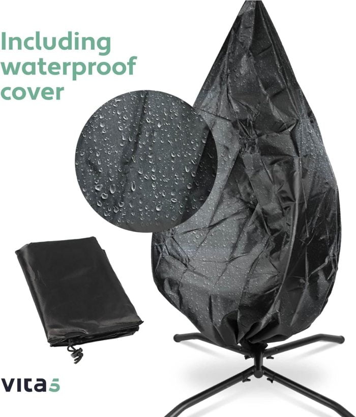 Comfortable Rattan Hanging Chair with Frame - Boho Egg Swing for Indoor & Outdoor - 150 Kg Load Capacity - Dark Grey - Image 10
