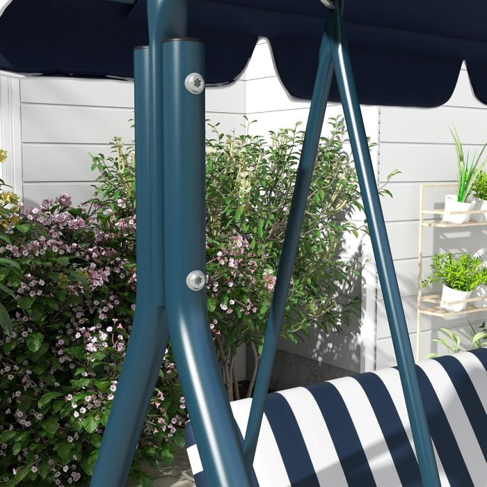 3-Seater Garden Swing Chair with Adjustable Canopy - Blue - Image 9