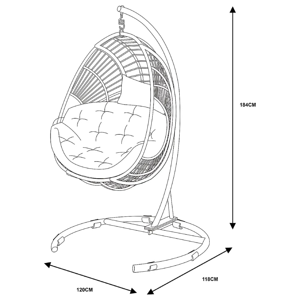 1000183783 Singapore Hanging Egg Chair Natural (Brown) Singapore Hanging Egg Chair Natural – Durable Rattan & Metal Frame with Cushion, Outdoor Garden Swing Seat - Image 4