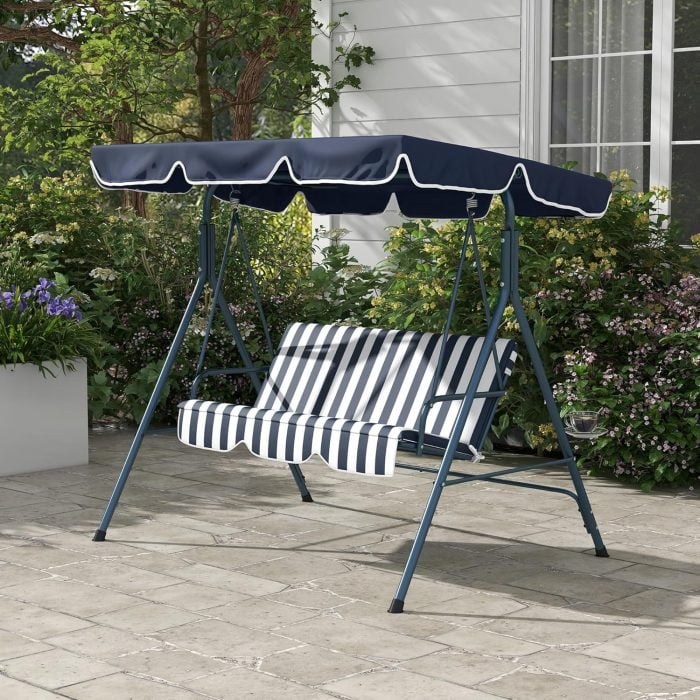 3-Seater Garden Swing Chair with Adjustable Canopy - Blue - Image 8