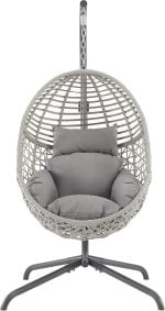 Lorelei Wicker Hanging Egg Chair with Stand - Indoor/Outdoor, Gray - Image 2