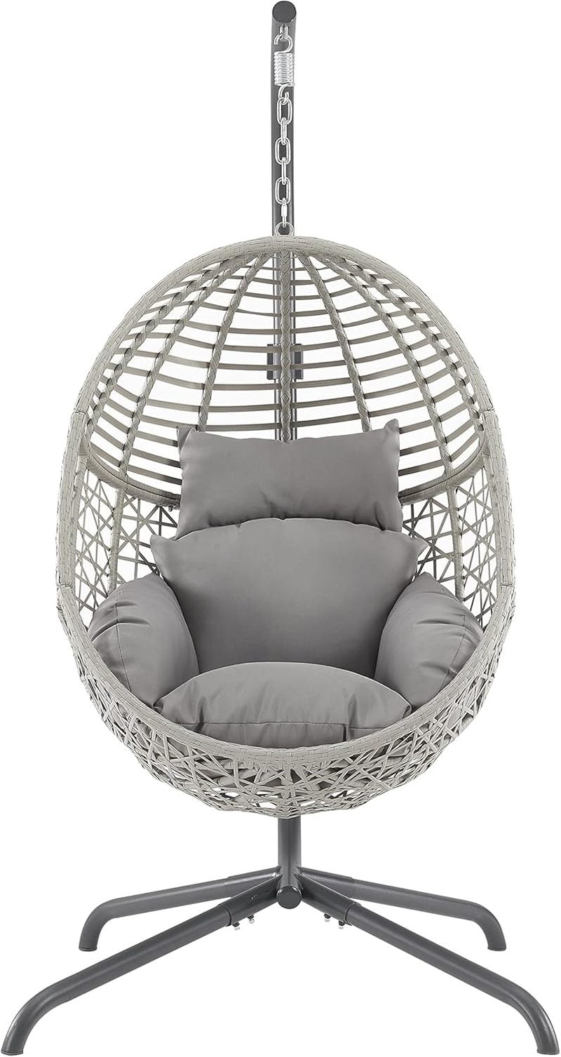 56b690f935bdeb3f1b782c3f44ebb614.jpg Lorelei Wicker Hanging Egg Chair with Stand - Indoor/Outdoor, Gray - Image 2