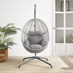Lorelei Wicker Hanging Egg Chair with Stand - Indoor/Outdoor, Gray - Image 7