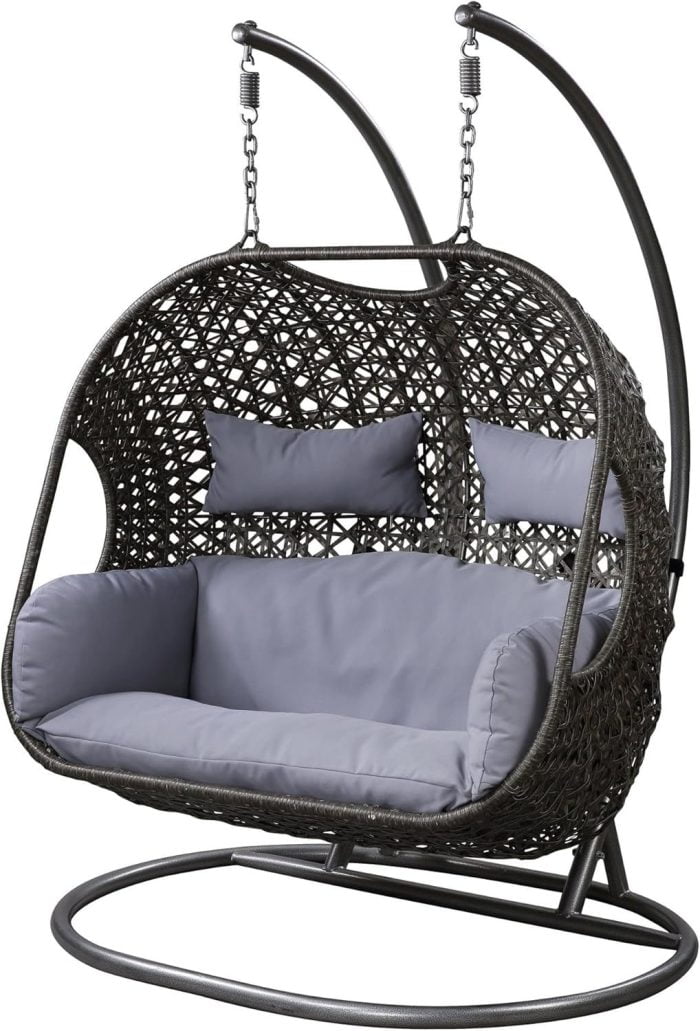Egg Chair Swing 2 Person Swing Chair with Stand Patio Wicker Rattan Hanging Chair with Cushion - Image 4