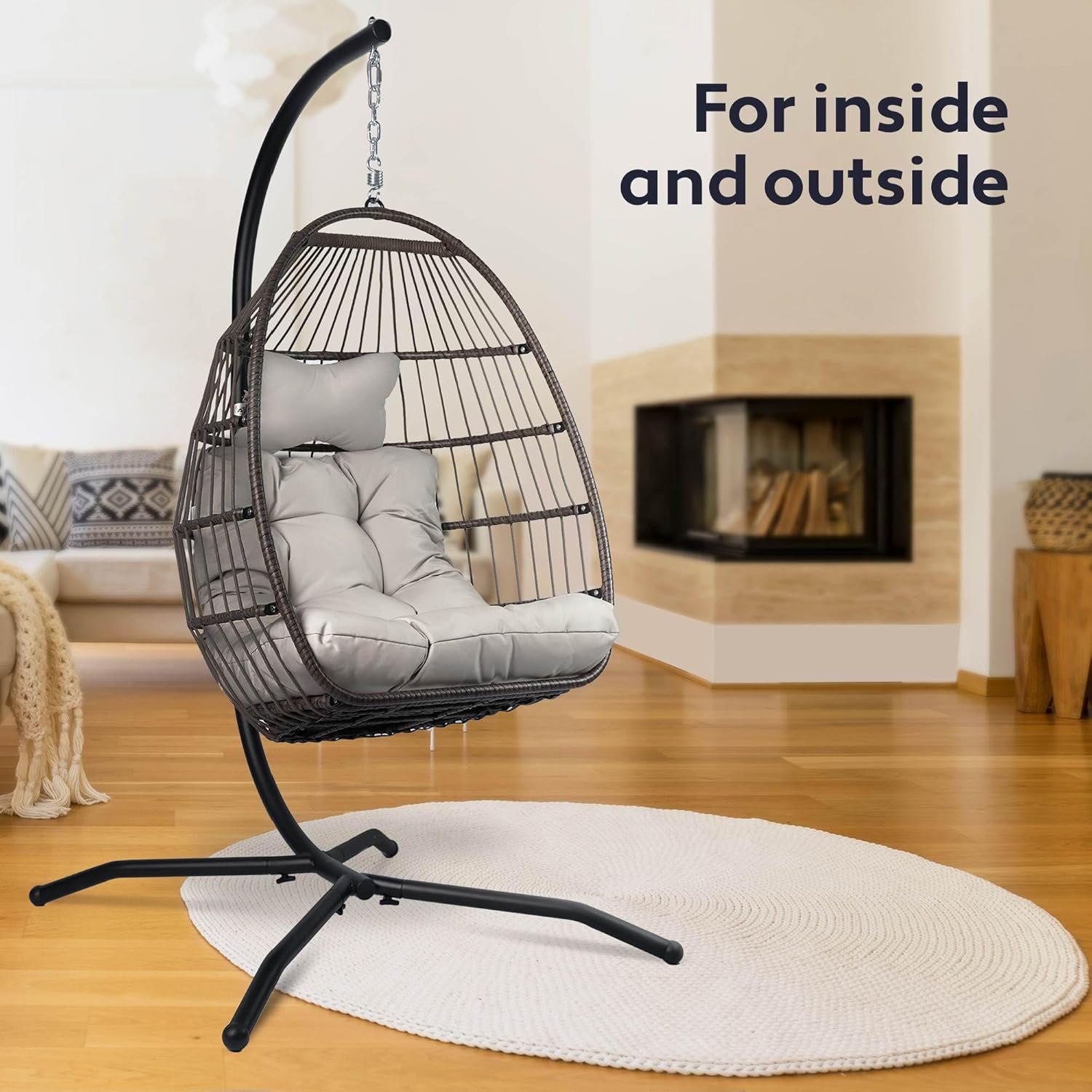 6ad5d4f9397f60661533b06eef1e5323.jpg Egg Chair with Frame Polyrattan & Cushion - Foldable Hammock Chair - Image 6