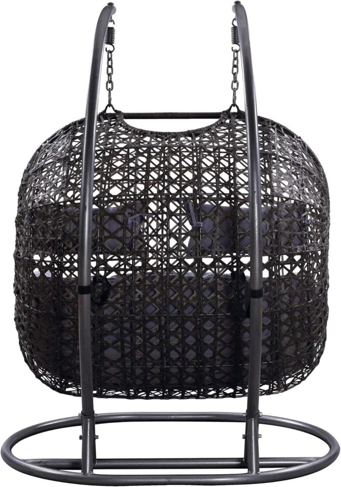 Egg Chair Swing 2 Person Swing Chair with Stand Patio Wicker Rattan Hanging Chair with Cushion - Image 3