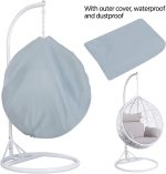 Garden Swing Chair with Stand - Outdoor/Indoor Rattan Hanging Hammock, White - Image 6