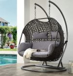 Egg Chair Swing 2 Person Swing Chair with Stand Patio Wicker Rattan Hanging Chair with Cushion - Image 6