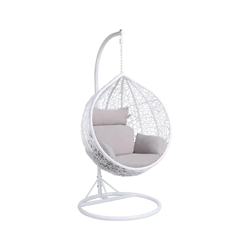 Garden Swing Chair with Stand White Rattan Hanging Hammock