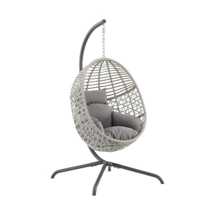 Lorelei Wicker Hanging Egg Chair with Stand - Indoor_Outdoor, Gray