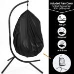 Rattan Egg Swing Chair with Cushion & Cover - Garden Patio Hanging Hammock, Indoor/Outdoor, Black & Grey - Image 8
