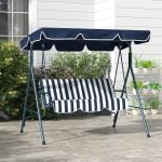 3-Seater Garden Swing Chair with Adjustable Canopy - Blue - Image 2