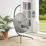 Lorelei Wicker Hanging Egg Chair with Stand - Indoor/Outdoor, Gray - Image 6