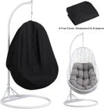 White Rattan Hammock Chair Swing with Cushion, Indoor/Outdoor - Image 8